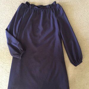 GOAT dark purple Wool Dress Crepe Ruffle Neck/cuff